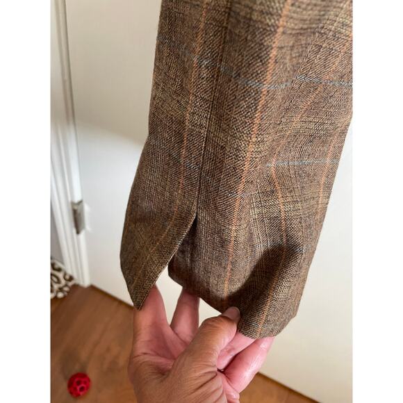 David N brown plaid 100% wool pants wide leg zipper career dressy lined Size 14 - Picture 4 of 6
